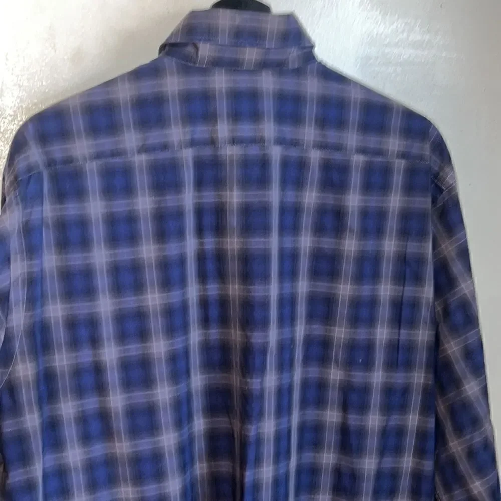 THOMAS DEAN Cobalt Blue and Grey Plaid L/S Button Up Shirt-L